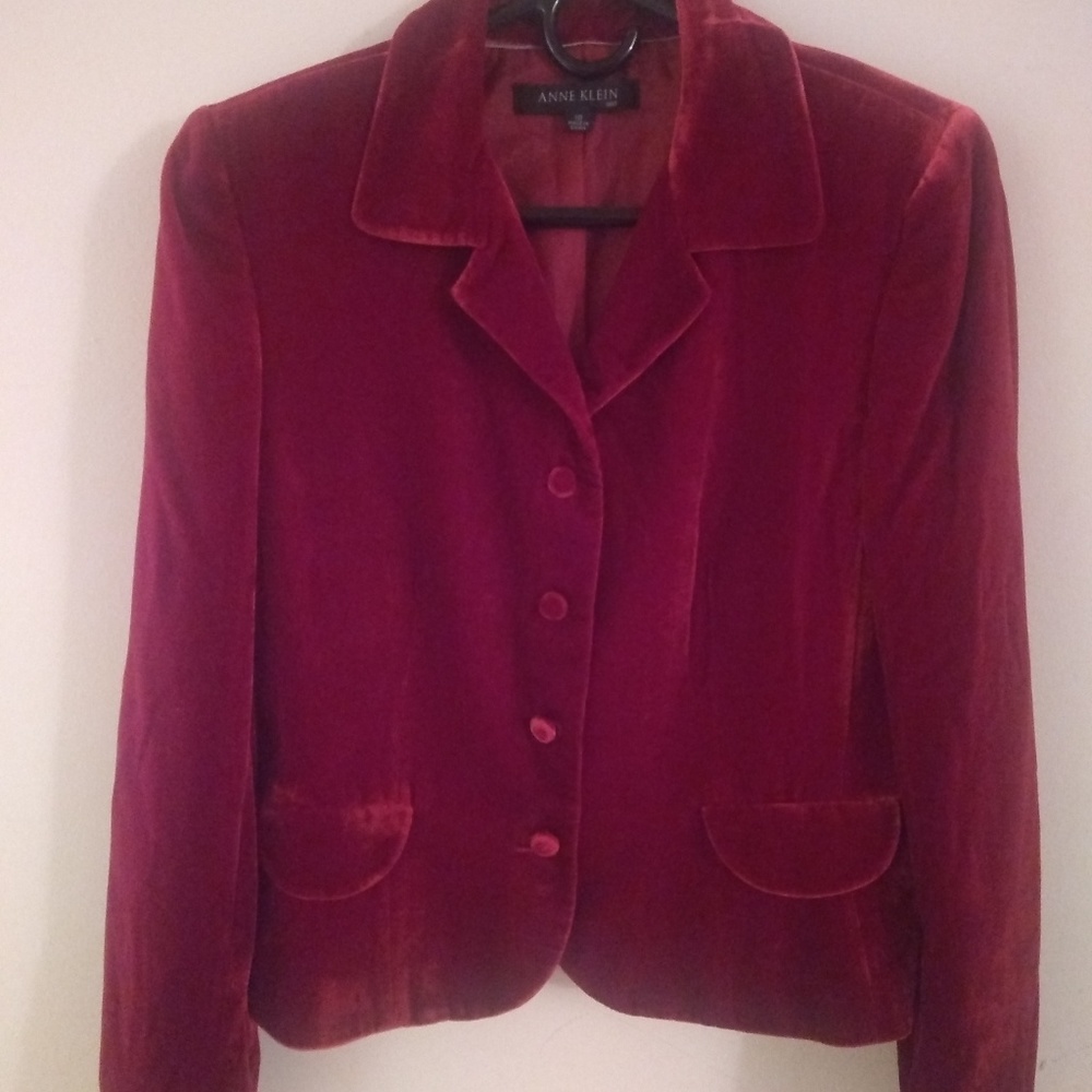 Anne Klein Suit Red Velvet Blazer Jacket Size 10